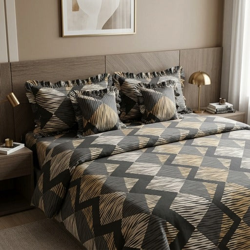 Black - Venice Frill King Size 5 Pc Bedding Set