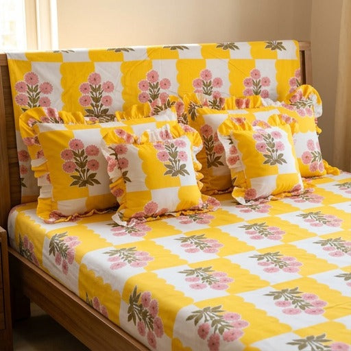 Yellow- Venice Frill King Size 5 Pc Bedding Set
