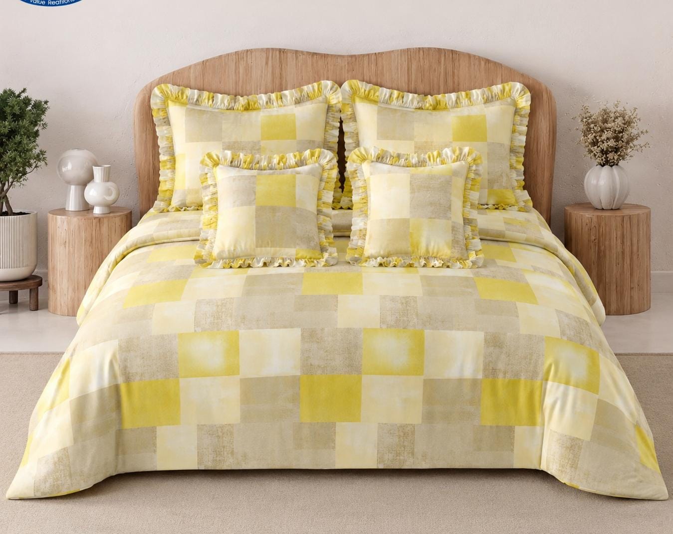 Yellow- Venice Frill King Size 5 Pc Bedding Set