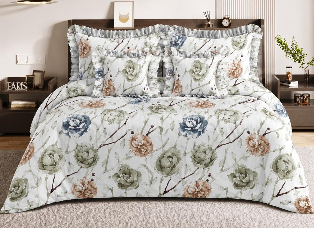 Cream- Venice Frill King Size 5 Pc Bedding Set