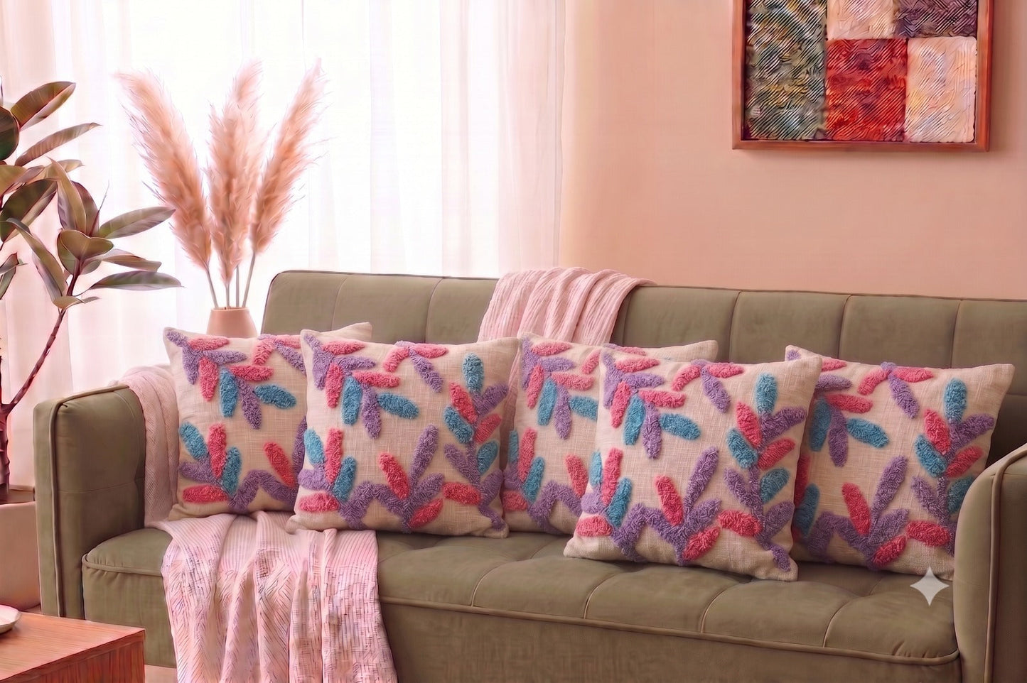 Pink - Premium Heavy Bohemian Tufted Pure Cotton Cushion Covers