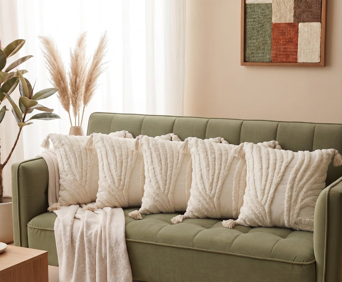 White- Premium Heavy Bohemian Tufted Pure Cotton Cushion Covers
