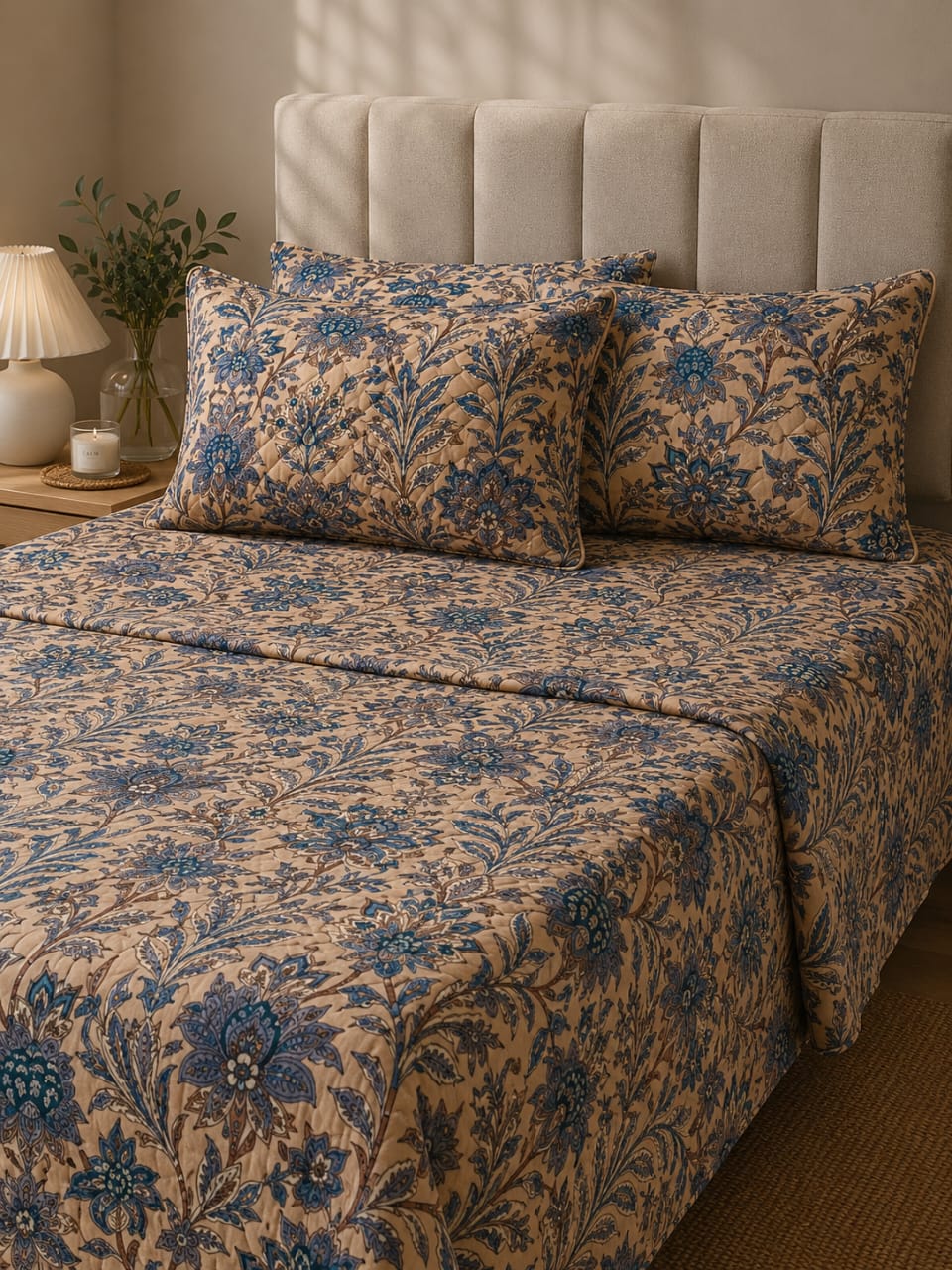 beige-indigo-block-print-floral-quilted-bedsheet-set