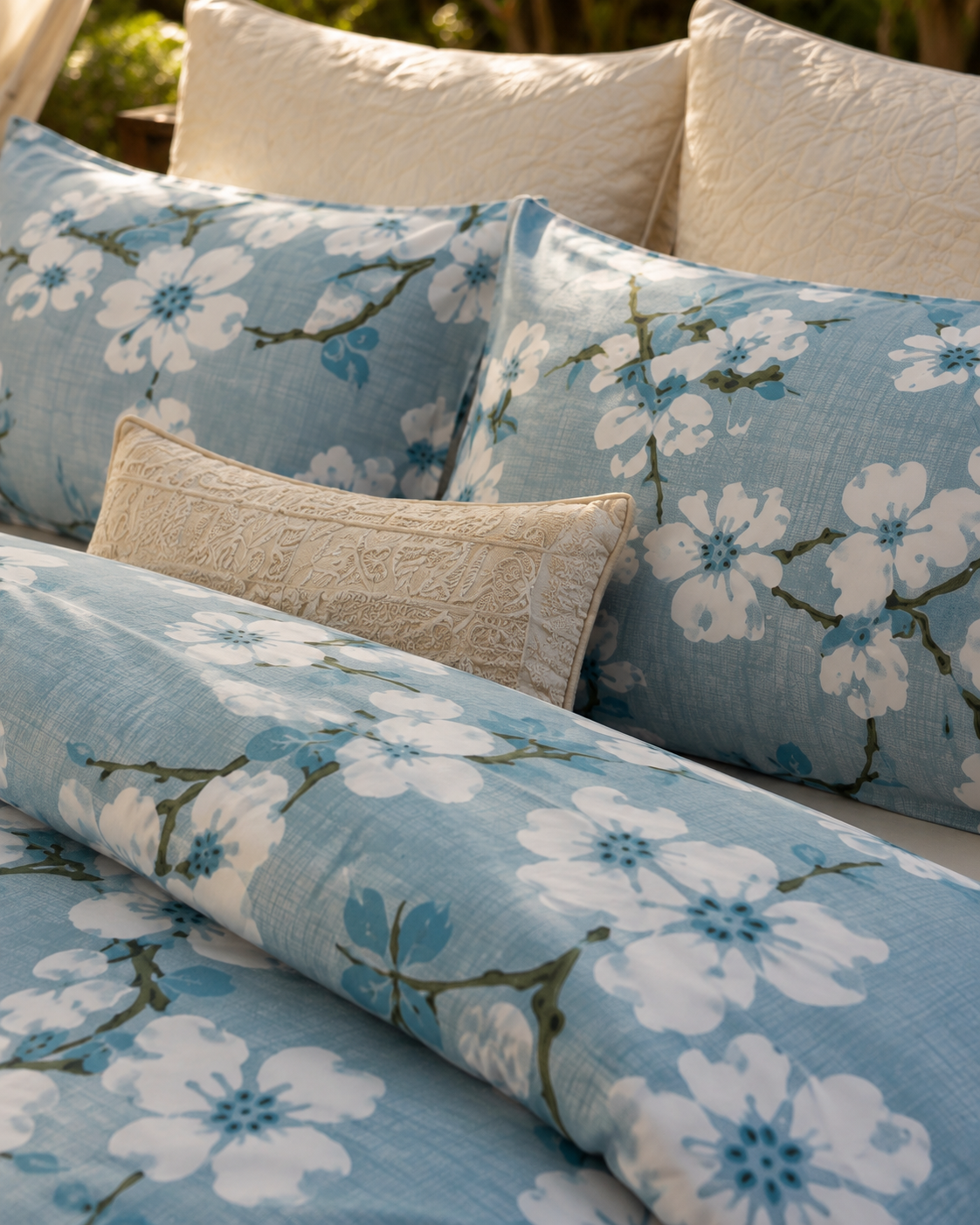 Blue Floral King Bedsheet Set 