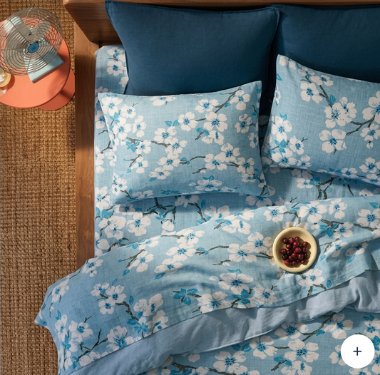 Maharaja King Cherry Blossom Bedsheet – Sky Blue Floral Seamless 108x108" | No-Joint Cotton Feel Bedding
