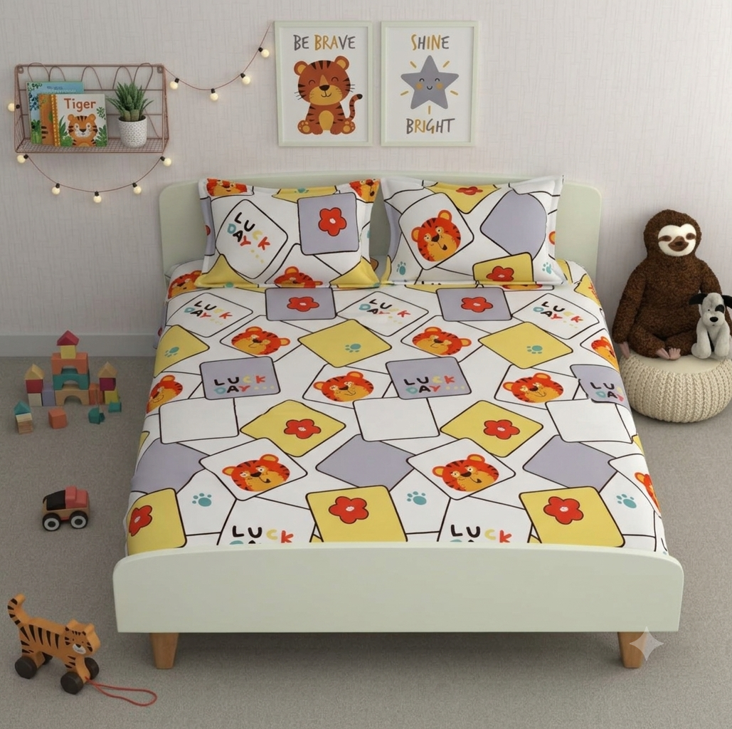 Tiger Print Kids Doodle Fitted Bedsheets