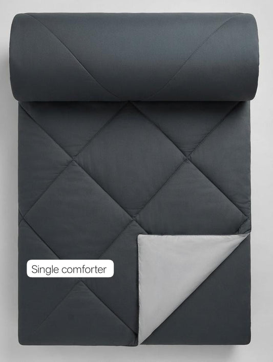 VIBRANT Microfiber Reversible Quilt – Charcoal Grey & Silver Double Bed Comforter | Lightweight AC Quilt