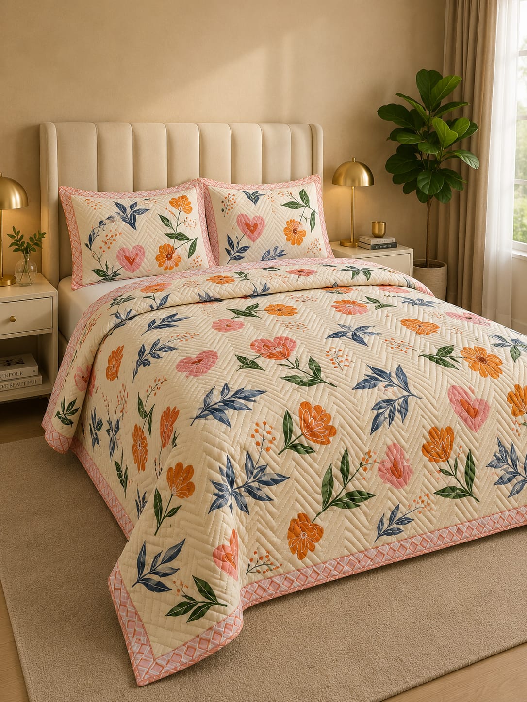 Floral Cream - ROCKSTAR CONTRAST BEDCOVER SET 👑