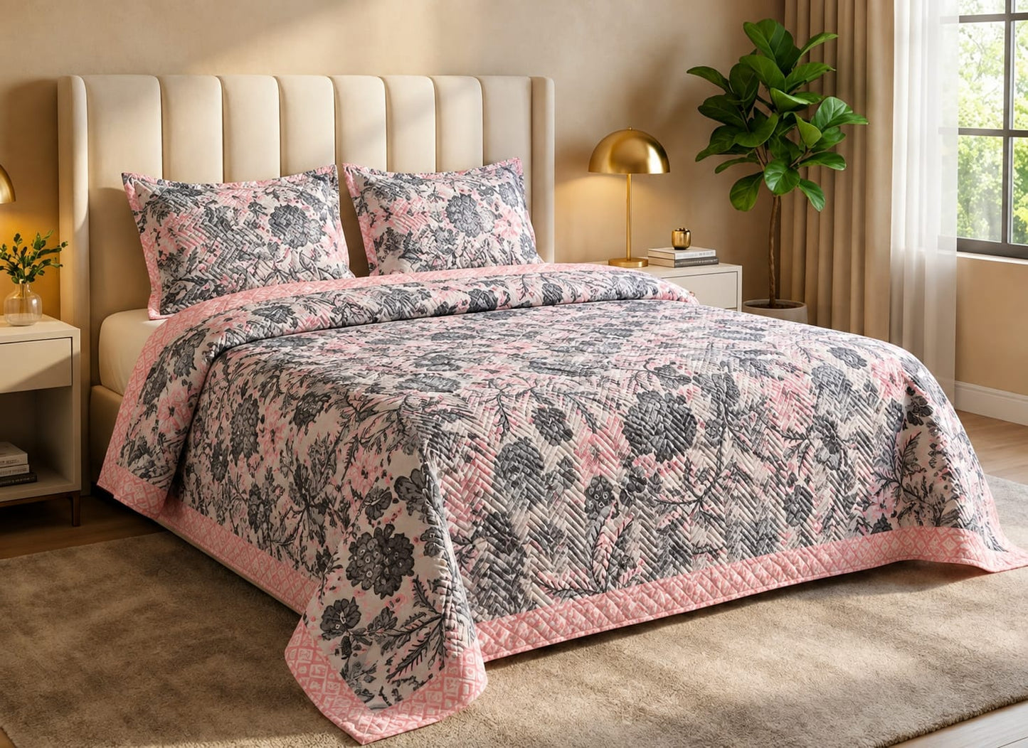 Pink&blue Floral - ROCKSTAR CONTRAST BEDCOVER SET 👑