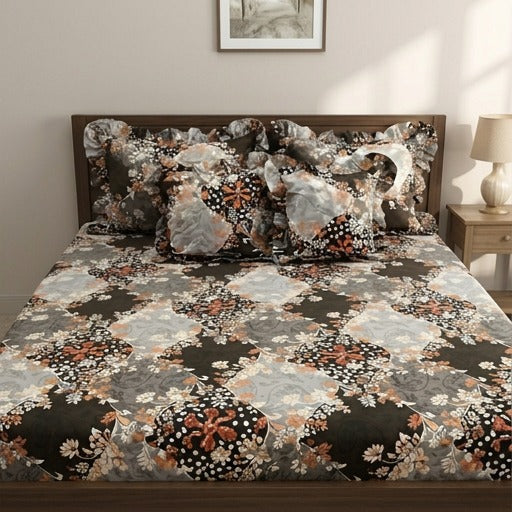 brown- Venice Frill King Size 5 Pc Bedding Set