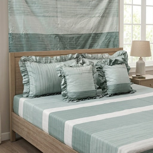green- Venice Frill King Size 5 Pc Bedding Set