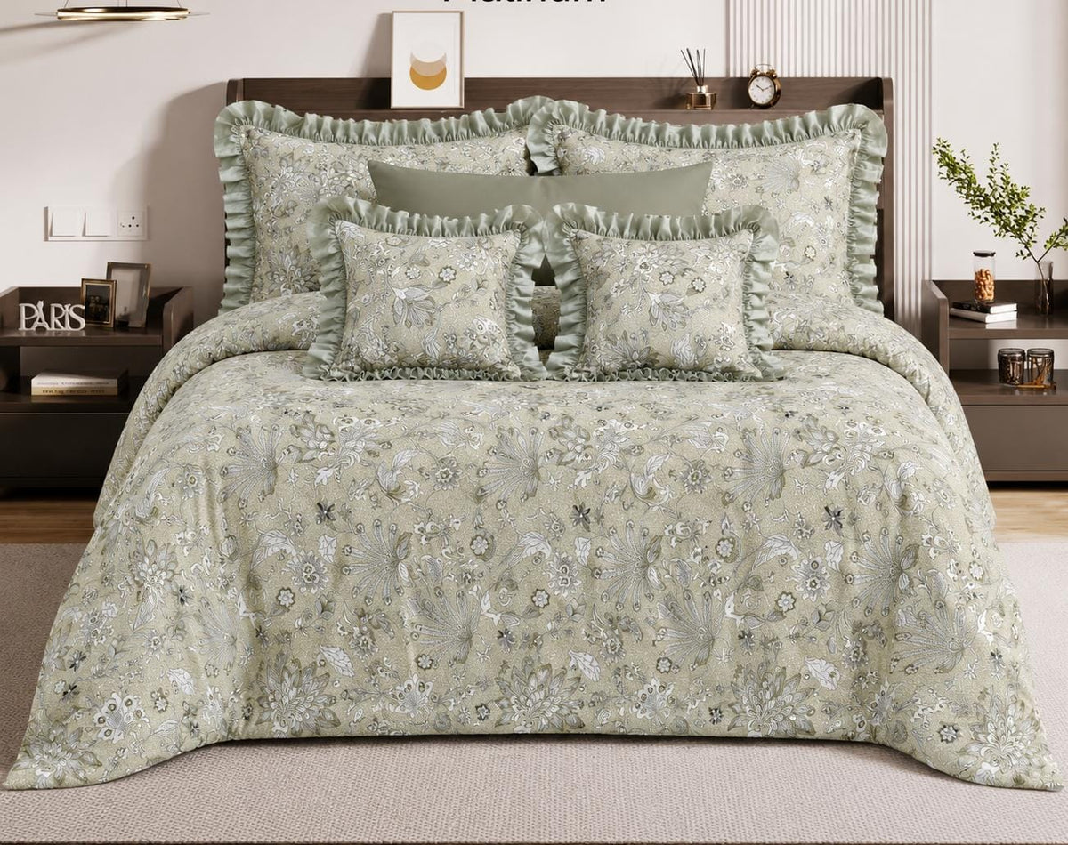 Green- Venice Frill King Size 5 Pc Bedding Set
