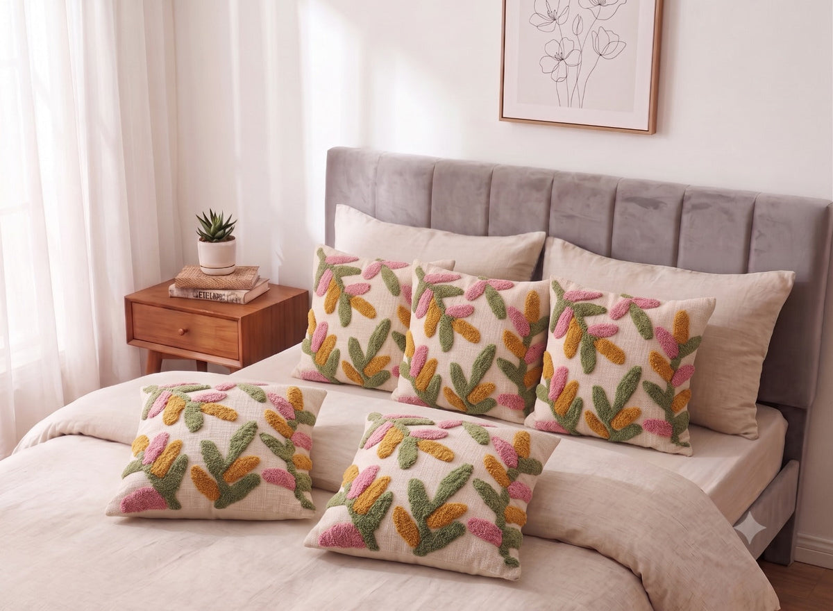 yellow- Premium Heavy Bohemian Tufted Pure Cotton Cushion Covers