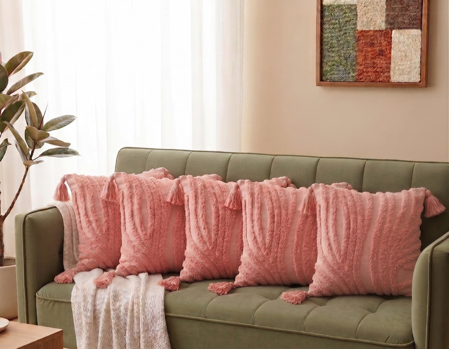 Pink - Premium Heavy Bohemian Tufted Pure Cotton Cushion Covers