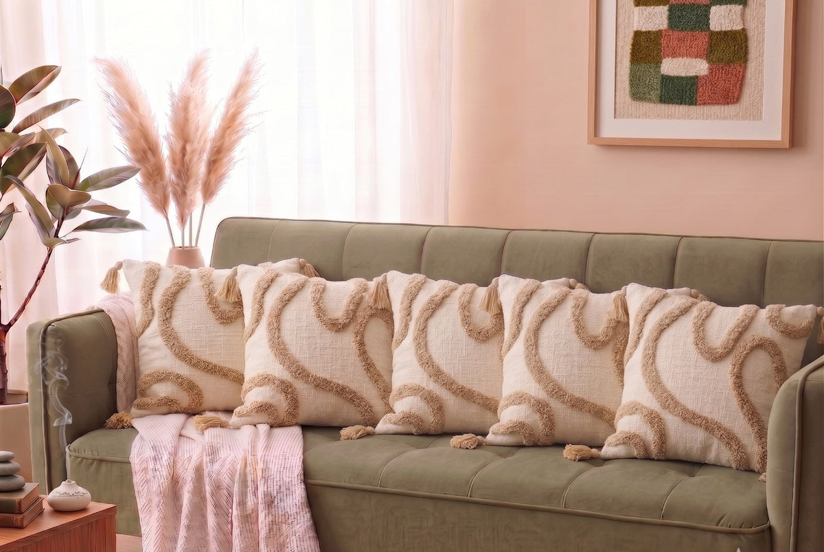 Brown- Premium Heavy Bohemian Tufted Pure Cotton Cushion Covers