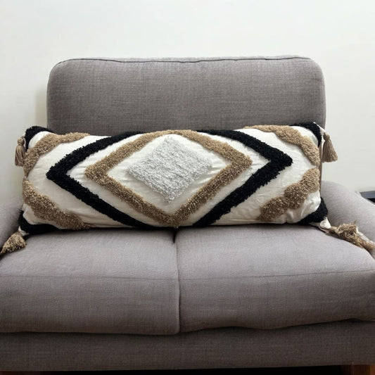 black-tan-diamond-trellis-tufted-lumbar-cushion-cover