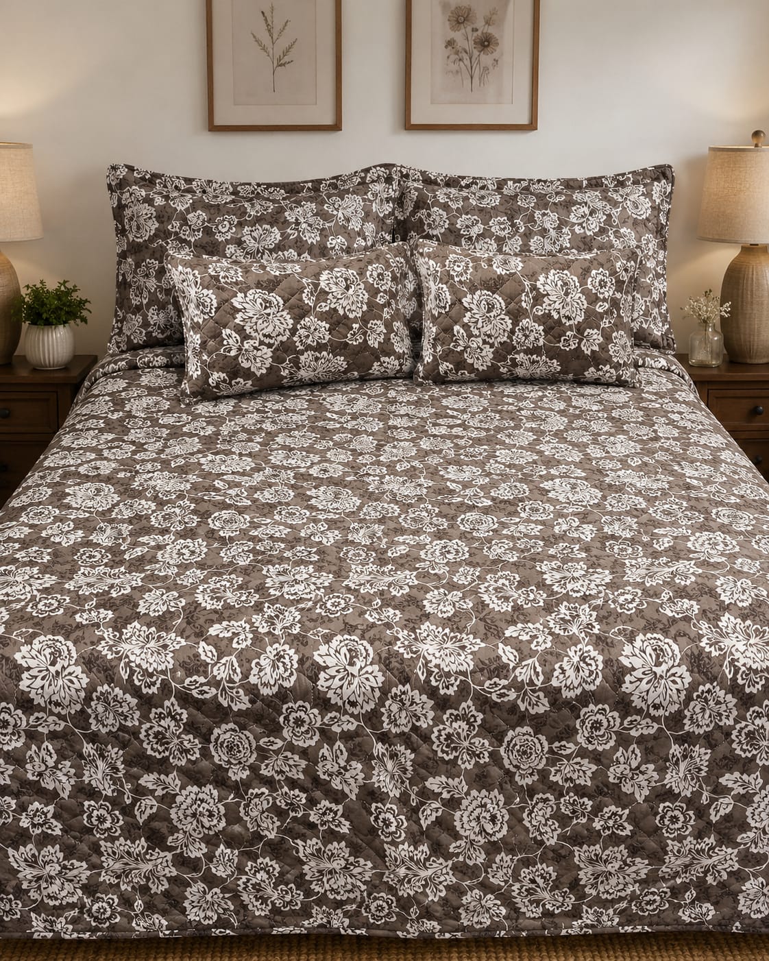 cocoa-brown-vintage-lace-floral-quilted-bedsheet-set