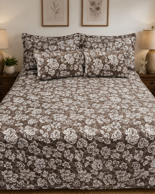 cocoa-brown-vintage-lace-floral-quilted-bedsheet-set