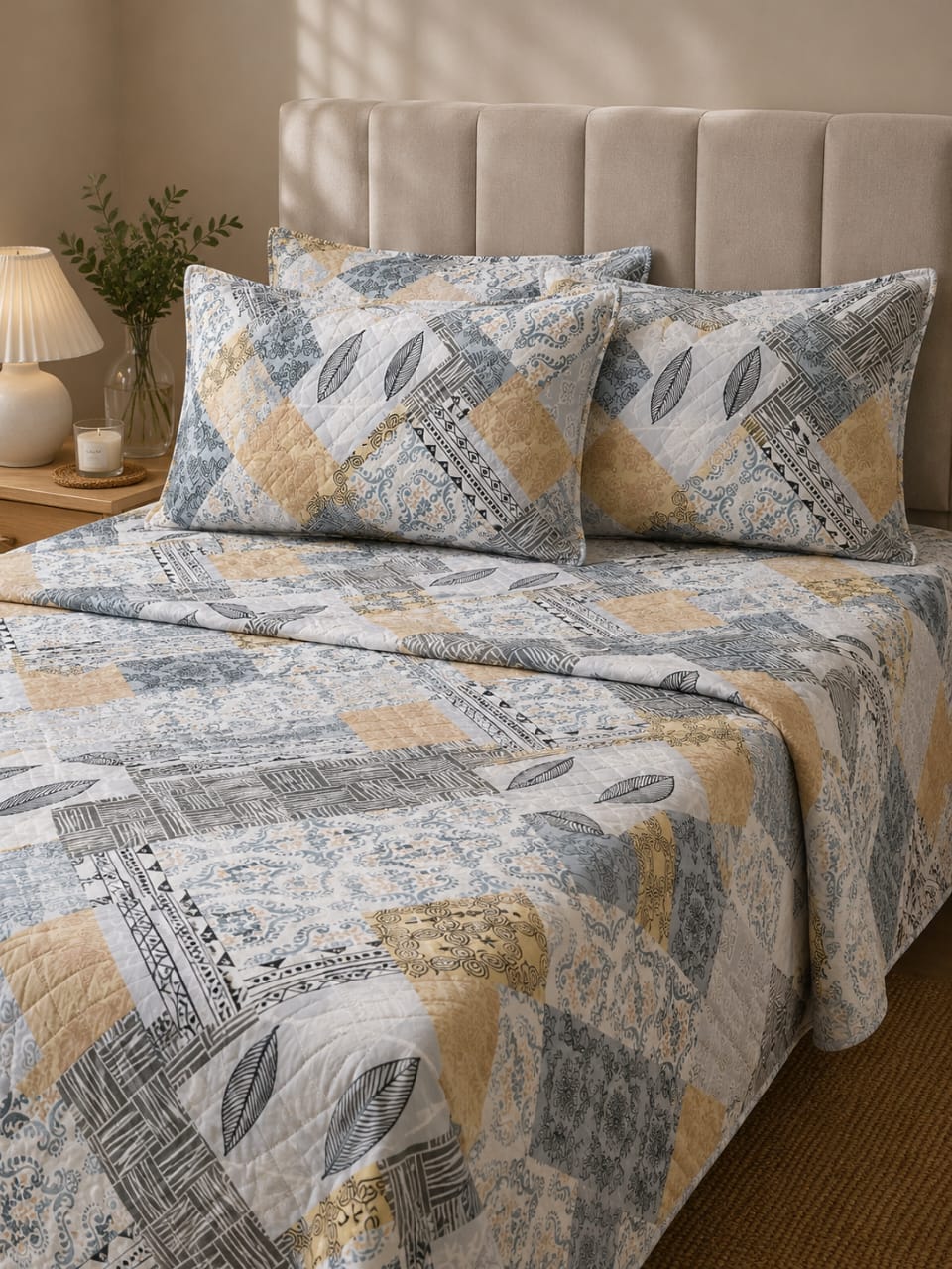 grey-beige-bohemian-patchwork-quilted-bedsheet-set