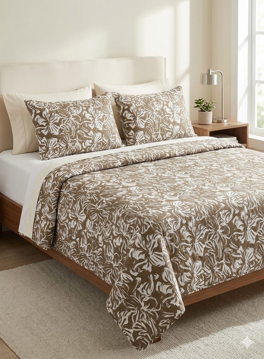 mocha-brown-abstract-floral-quilted-bedsheet-set