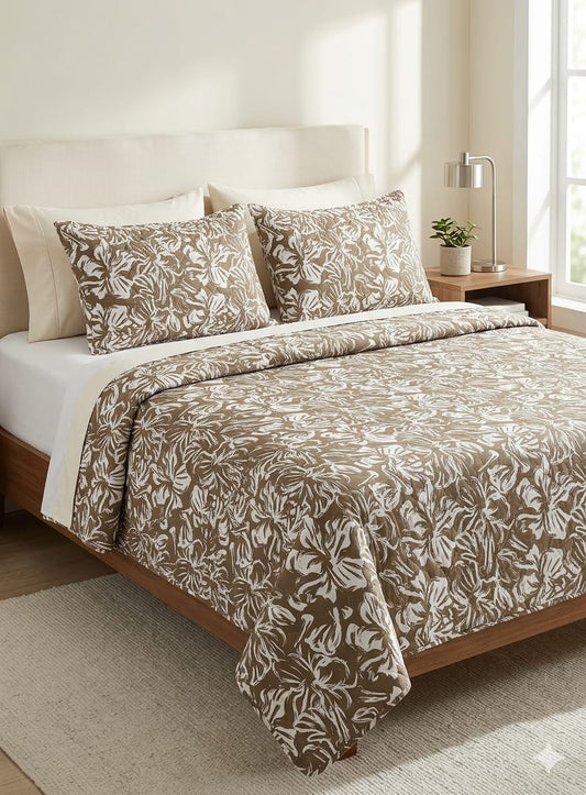 mocha-brown-abstract-floral-quilted-bedsheet-set