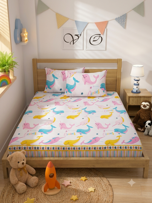 ocean-narwhal-&-whale-print-bedsheet-1